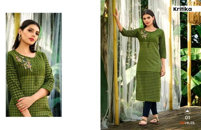 Kritika By 100miles Pure Cotton Printed Embroidered Kurti Suppliers In India